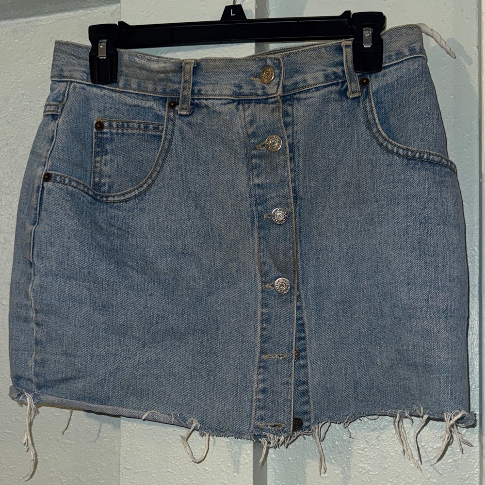 Classic Light Blue Denim Button-Front Mini Skirt